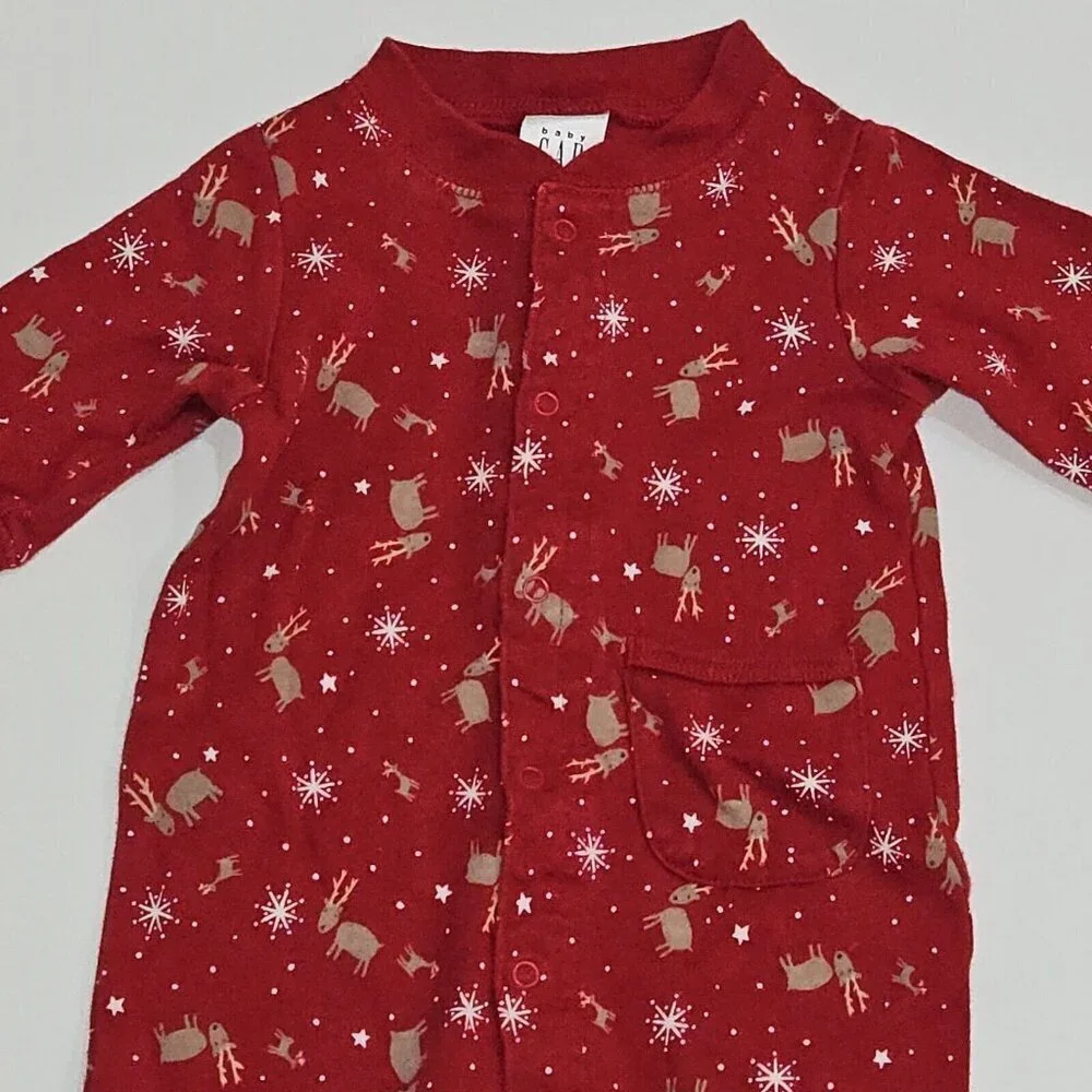 Baby Gap Red Christmas Outfit Reindeer Snowflakes Cotton NB Newborn 12-17 lbs